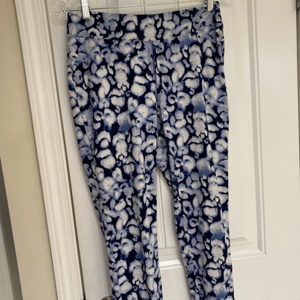 New Directions Medium Blue/white Leggings Poly/cotton‎ Wide Waistband 3794